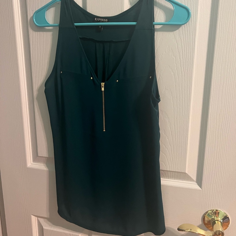 Express Green Fitted Sleeveless Tank Top